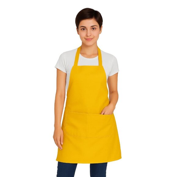 Yellow Adjustable Apron with Pockets – Unisex Polyester Apron for Cooking, Craft - Picture 2 of 7